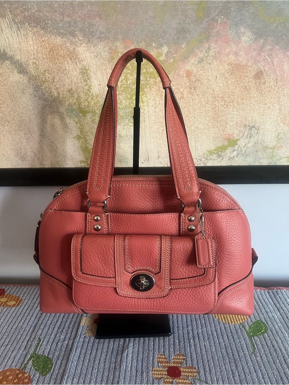 Coach Pink Hampton Satchel Bag with Turnlock